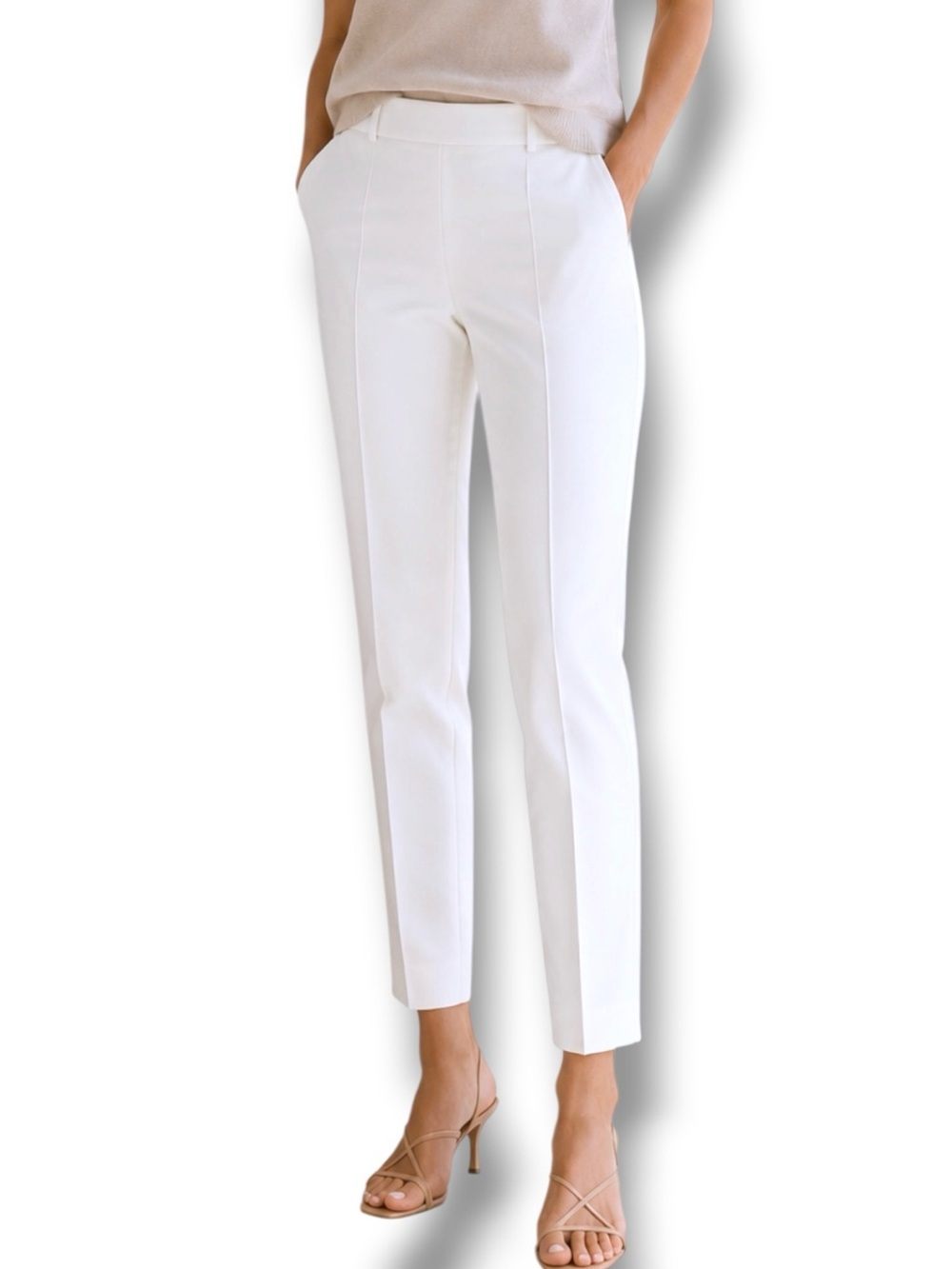 Akris Punto Franca Techno Cotton Blend Ankle Pants Cream Size 6